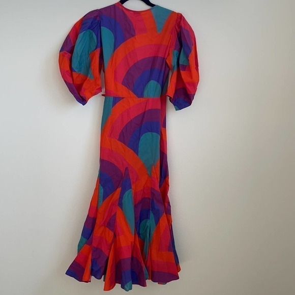 Rhode Resort Red Fiona Rainbow print cotton wrap dress XS - Picture 10 of 12